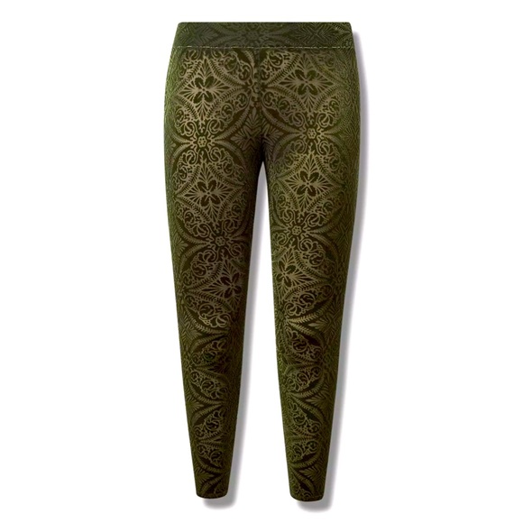 TORRID Size 5 Green Floral Velvet Leggings Plus Stretch Soft Boho Gothic Lounge - Picture 1 of 7